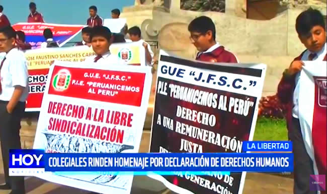 Colegiales rinden homenaje por declaración de derechos humamos
