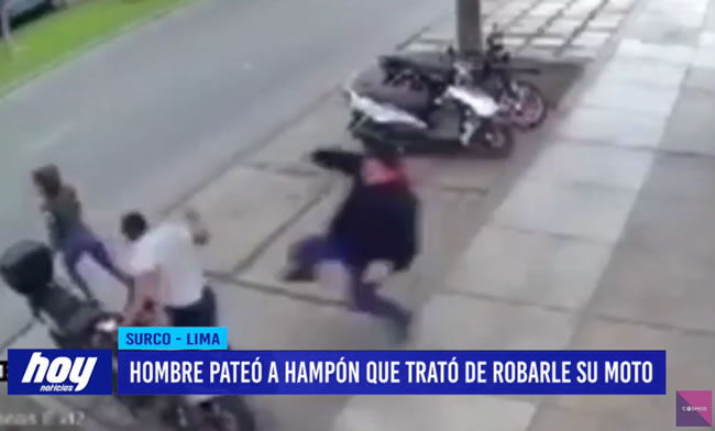 Hombre pateó a ladrón que trató de robarle su moto
