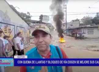Iquitos: Con quema de llantas y bloqueo de vía exigen se mejore sus calles