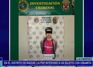 La Libertad: en el distrito de Rázuri, la PNP intervino a un sujeto con dinamita.