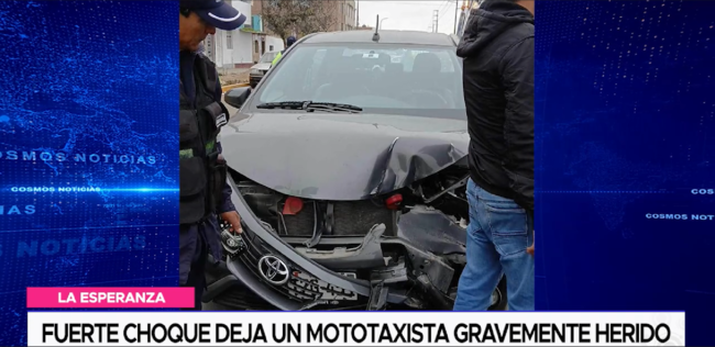 Fuerte choque deja un mototaxista gravemente herido