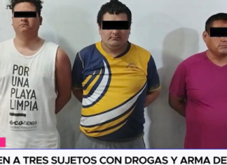 Detienen a tres sujetos con drogas y arma de fuego
