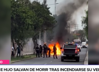 Padre e hijo salvan de morir tras incendiarse su vehículo