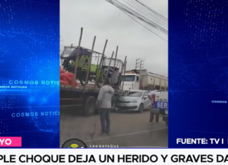 Triple choque deja un herido y graves daños materiales